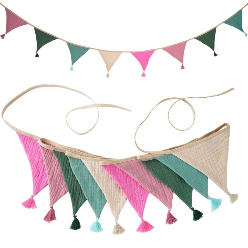 Festoni Bandierine in Cotone Crepe Colori Caramella Luminosi Per Asilo Nido Compleanni di Bambini Feste Eventi