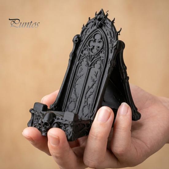 Cell Phone Stand for Desk 3D Printed Gothic Window Stand, Vintage Skull Vine Relief Organizer, Niche Dark Style Gift Academia Holder Phones,