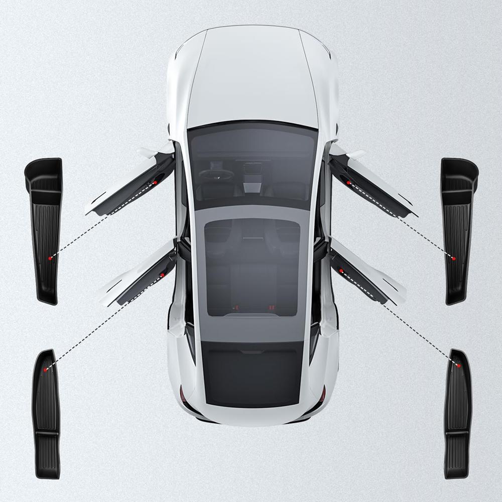 4PCS TPE Side Door Storage Box for Tesla Moldel Y Juniper 2025 2026 Model 3 Highland 2025-2026 Scratch-Resistant Trays Organizer