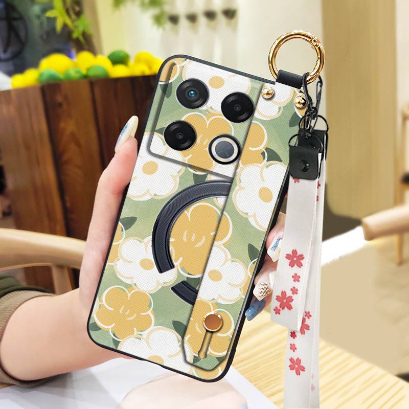 Lanyard Anti-dust Phone Case For infinix GT 20 Pro/X6871 Wristband Flower Back Cover Waterproof Shockproof Soft case