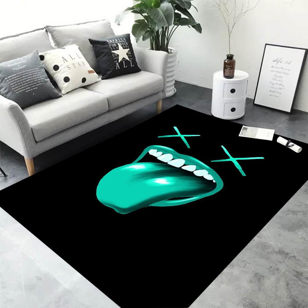 3D HD Printing Neon Graffiti Printed Carpet Non-Slip Rug Black Home Decor Rug Carpet for Living Room Bedroom Dining Office Gift