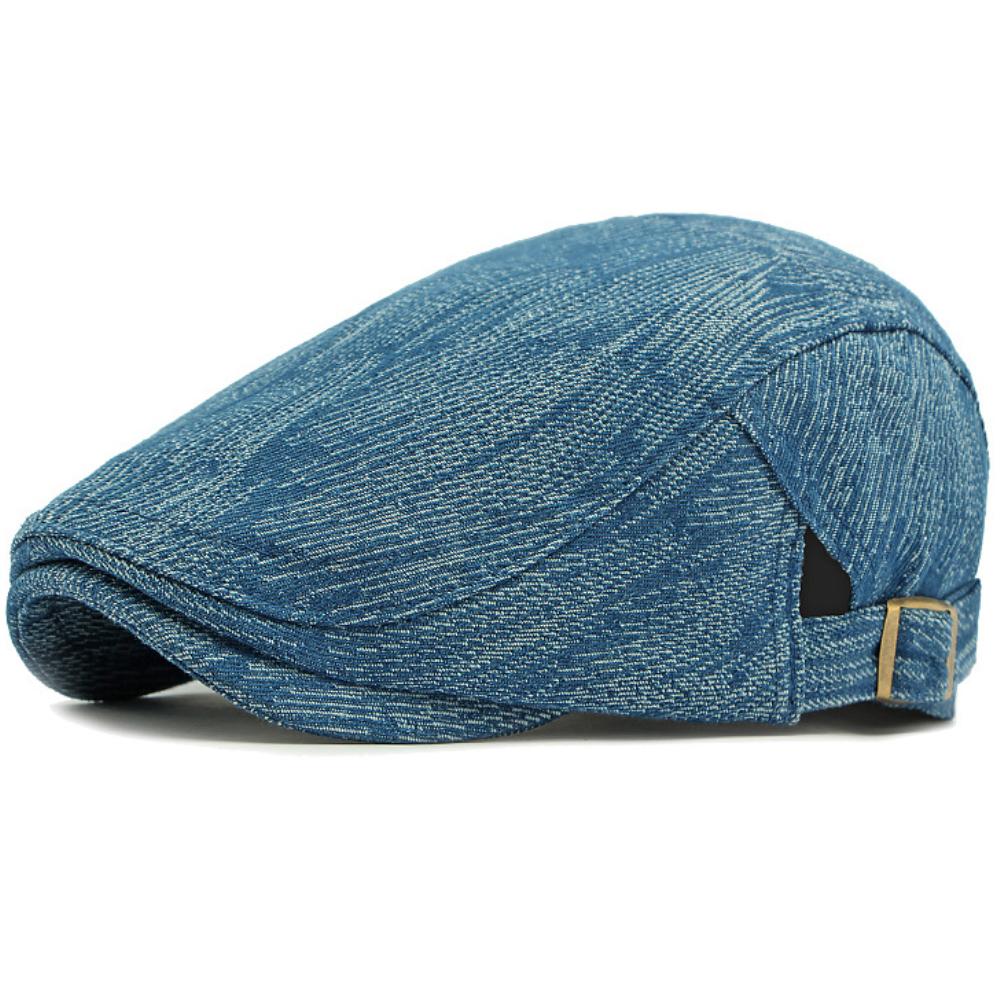 HT4773 Mens Beret Women Spring Summer Sun Cap Male Female Denim Beret Cap Retro Artist Painter Beret Hat Adjustable Ivy Flat Cap