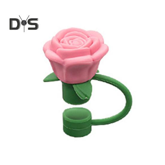 Silikon-Strohhalm-Abdeckungen, Rosenblüten-Strohhalm-Aufsätze, 10 mm, wiederverwendbar, auslaufsicher, staubdichte Strohhalm-Spitzenabdeckung, Geschenke zum Valentinstag