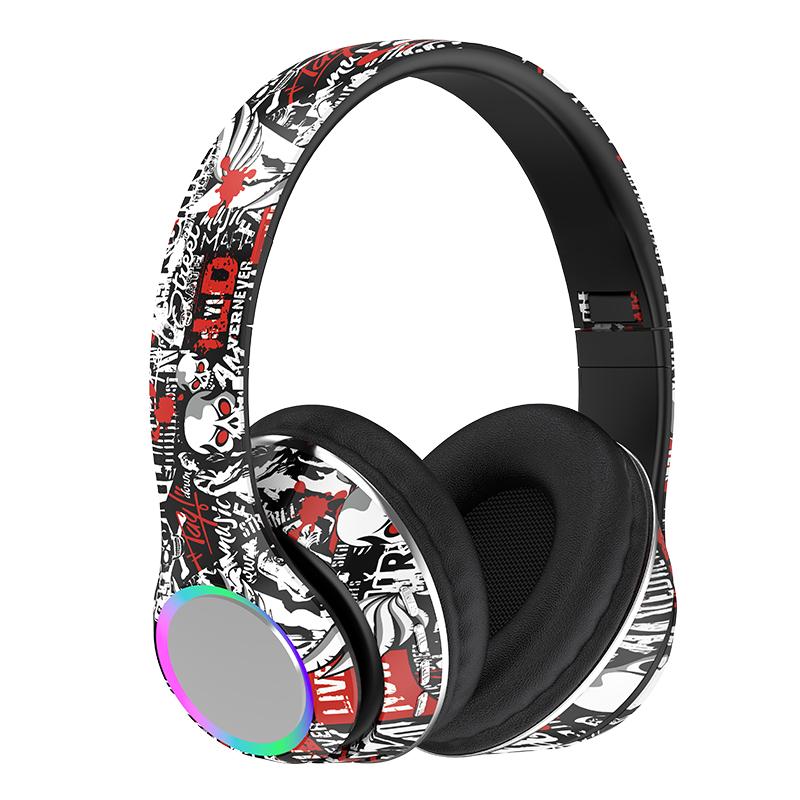 Neue bunte Graffiti-Kopfhörer LED Wireless Bluetooth Headsets Hifi Stereo Faltbare Gamer Kopfhörer Rauschunterdrückung Freisprecheinrichtung