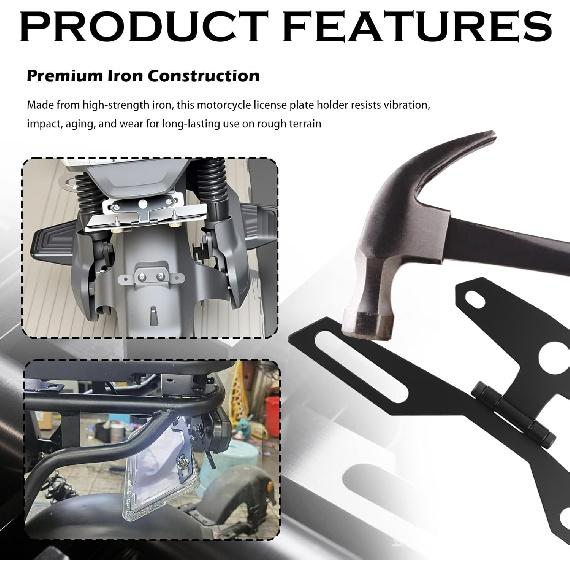 Motorcycle License Plate Bracket Adjustable,2-in-1 Motorcycle License Plate Holder for Licenses Plates/Tail Light,Universal Motorcycles Plates Mount