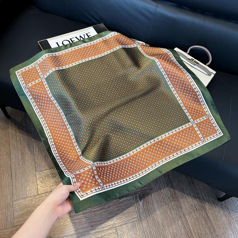 Silk scarf women's spring and autumn decoration versatile ins simple style striped square scarf streamer simulation silk fashion scarf scarf scarf