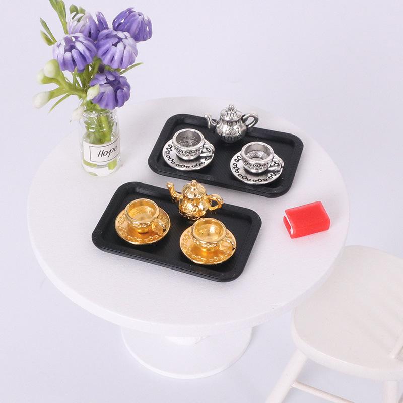 4Pcs Dollhouse Handmade Miniature Tea Cup Model Simulation Micro Tea Pot Scene Ornaments DIY Decorative Accessories