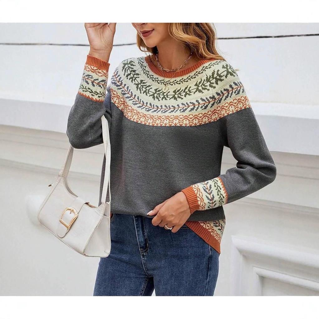 Women's Color Block Long Sleeve Knit Sweater
