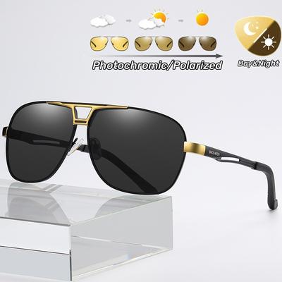 Lunettes de soleil photochromiques polarisées tendance pour hommes, lunettes de soleil de conduite à double usage de jour et de nuit, lunettes de protection UV pour pare-soleil
