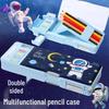 Multifunctional Cartoon Astronaut Pencil Box - Large Capacity, Double Layer Stationery for Elementary Students, Boys & Girls.