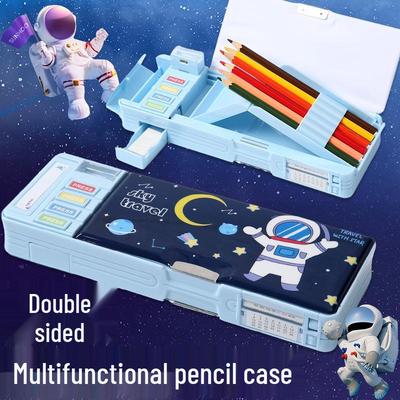 Astuccio Multifunzione Astronauta Cartone Animato - Grande Capacità, Doppio Strato per Cancelleria per Studenti Elementari, Bambini e Bambine.