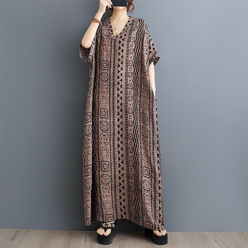 

С короткими рукавами, большие размеры, хлопковое атласное винтажное платье в полоску с животным принтом, новые платья для женщин, повседневное свободное длинное летнее платье