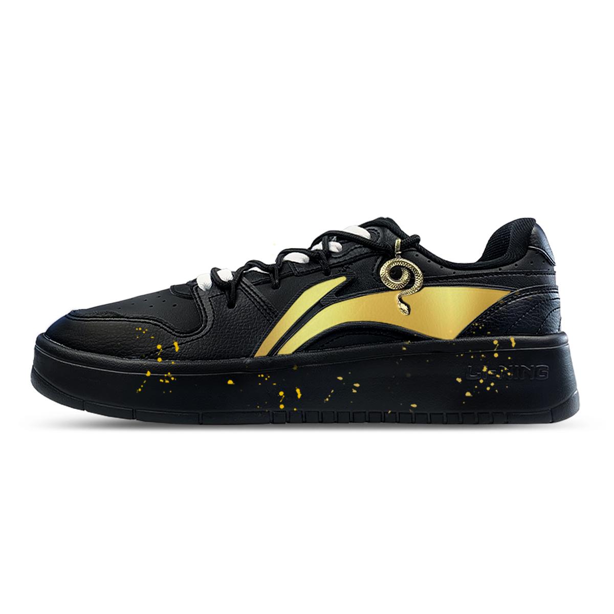 Li Ning Sycee V2 Cushioning, Wear Resistant Low top Skateboard Shoes Men s Black Gold AGCU515-5(Team652-) 40