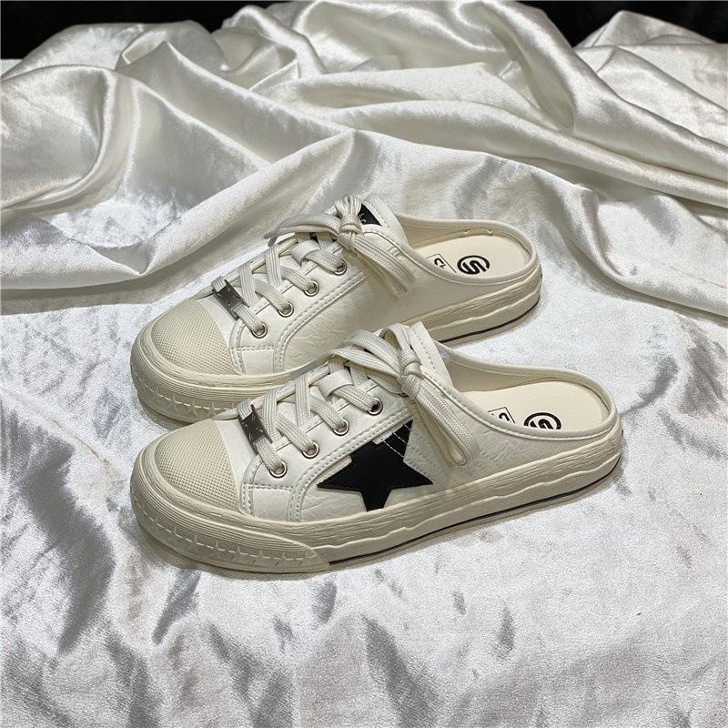 

Баотоу полутапочки женские для улицы звезды ретро грязные туфли мягкая кожа 2025 весна и лето новая плоская повседневная ленивая обувь 40