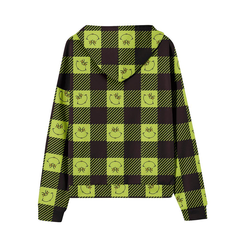 Damska casualowa bluza z kapturem, z zamkiem błyskawicznym, z nadrukiem, z długim rękawem