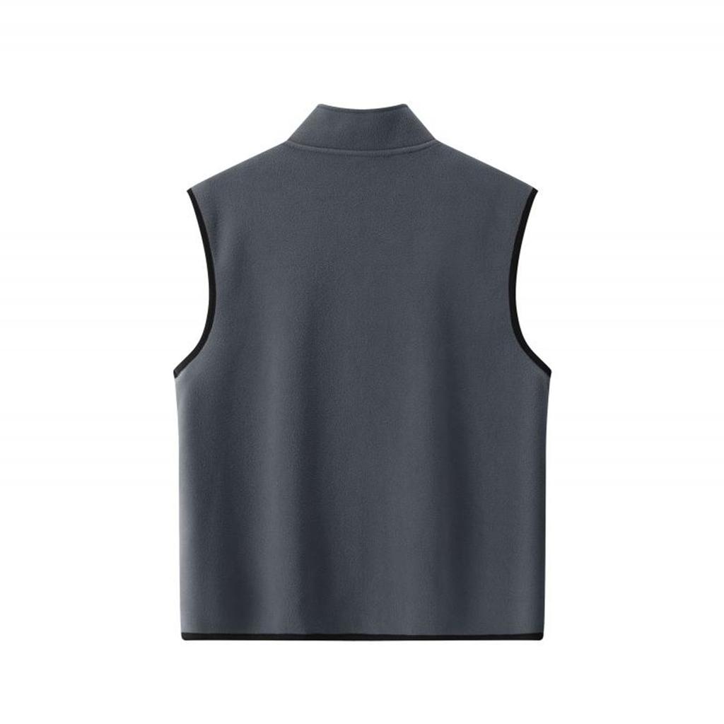 Men's Solid-color Casual Zip-up Jacket, Fleece Stand-up Collar Vest