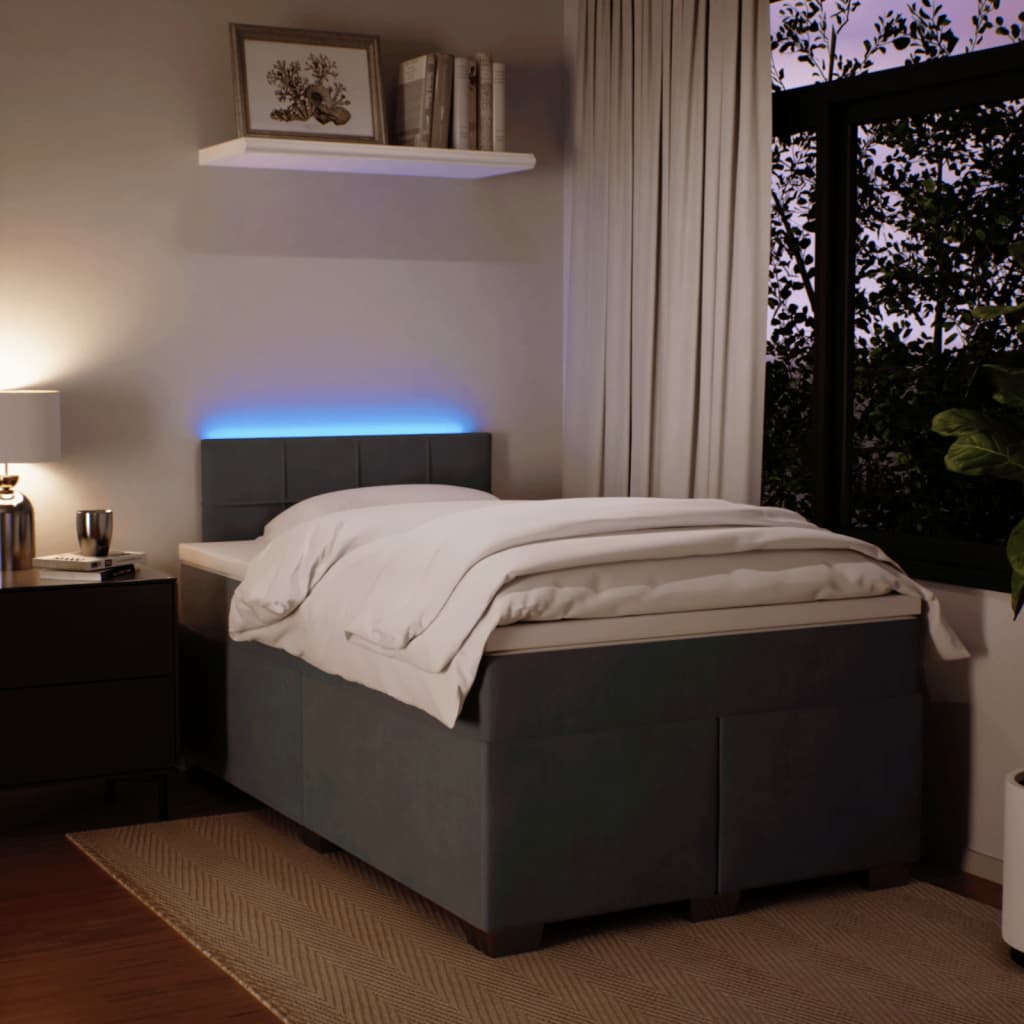 Box Spring Bed with Mattress Dark Grey 120 x 190 cm Velvet