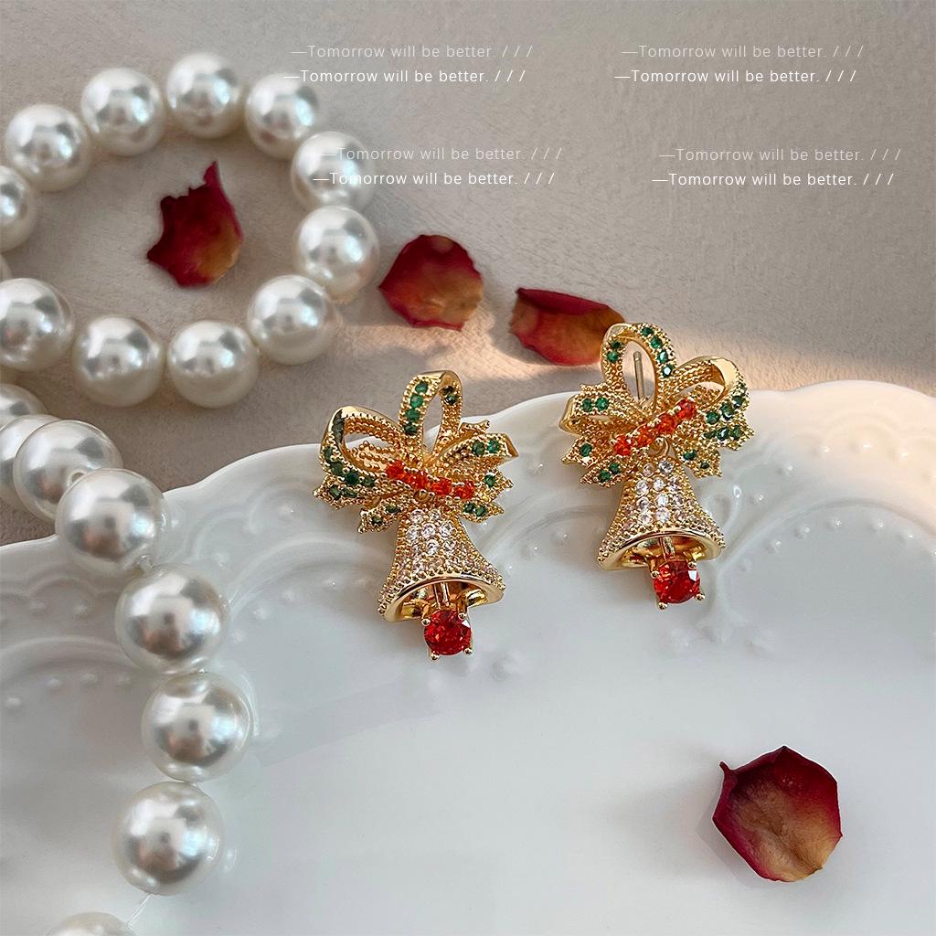 Christmas Edition: Colorful Gem Bell Bow Zircon Studs - Retro High-End Earrings