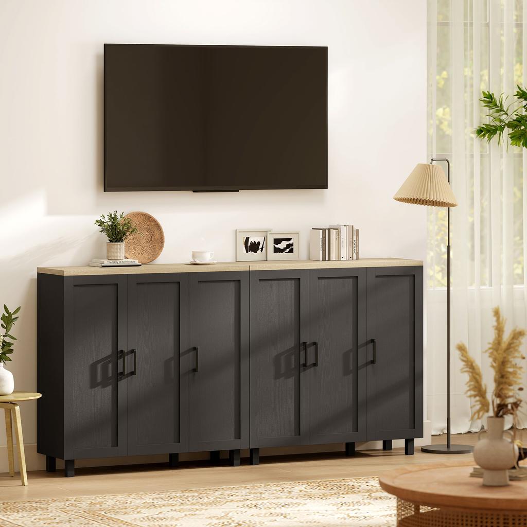Sideboard Buffet Cabinet, Kitchen Storage Cabinet with 3 Doors and Adjustable Shelves for Living Room, Kitchen, Black