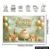 2D Gold Letter Happy Birthday Backdrop Banner Green Floral Party Background