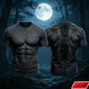 Men 3D Print Fake Wolf Abdominal Muscle Fur Pattern Women's T‑Shirt Fake Hairy Muscle Graphic Short Sleeve Tee Halloween Cosplay Tops