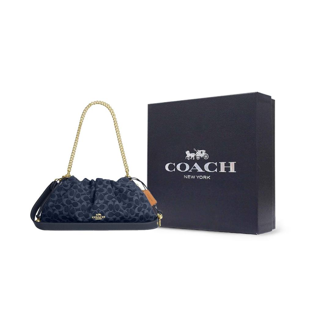 Coach Faye 38 Classic Monogram Logo Drawstring Closure Detachable Shoulder Strap Denim Tote Bag Large Women Tote Bag Indigo CDB97-IMTYV