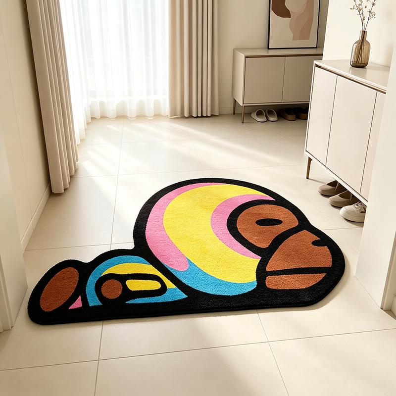 Cool Cartoon Monkey Irregular Shaped Rug Unique Art Entryway Decor Floor Mat Soft Plush Carpet for Gaming Room Bedroom Bedside