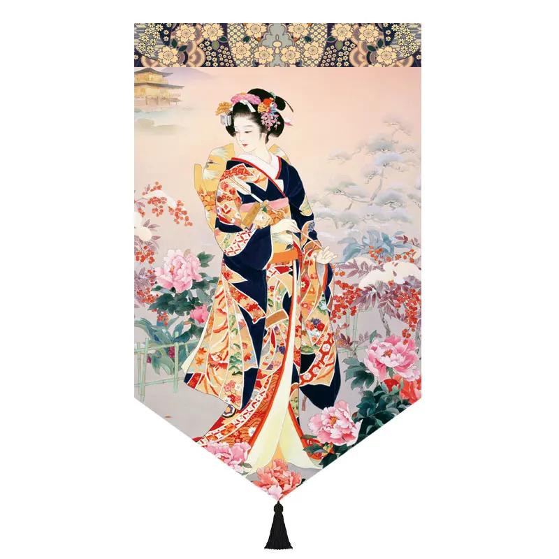 Japanischer Stil Noren Restaurant Tür Kopf Strahl Dreieck Dekorative Warme Volant Ukiyo Damen Druck Stoff Kurze Türvorhänge