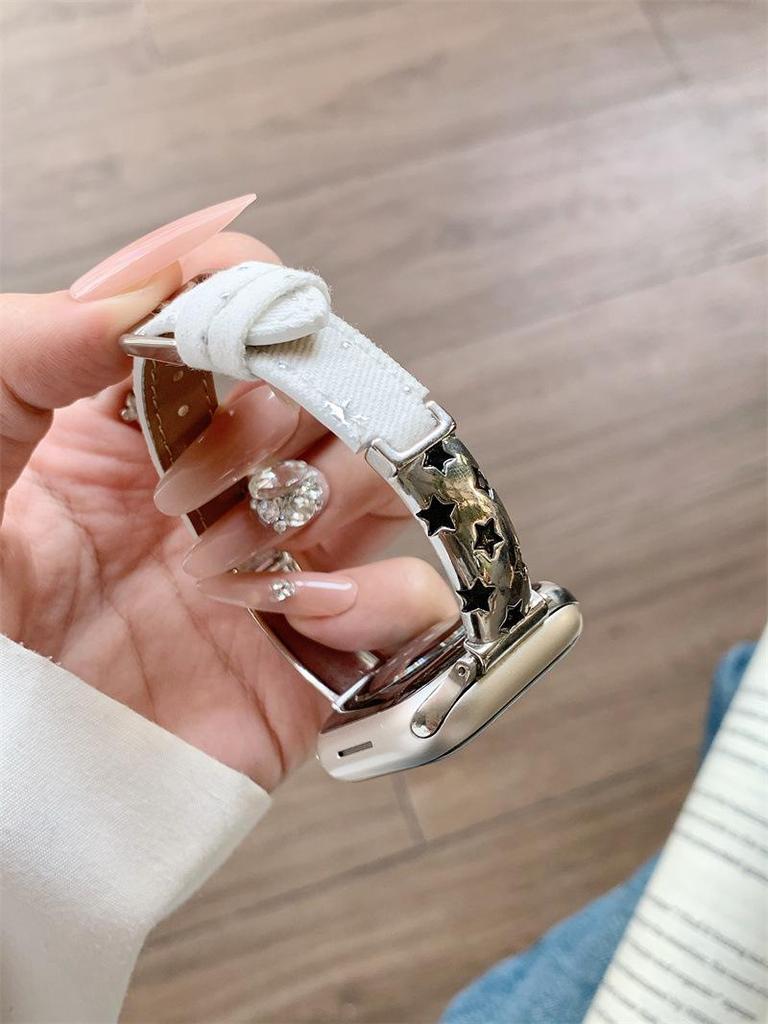 Star Denim Watch Strap for Apple 11th Gen, Huawei GT6, and Xiaomi 9 Pro Female Models