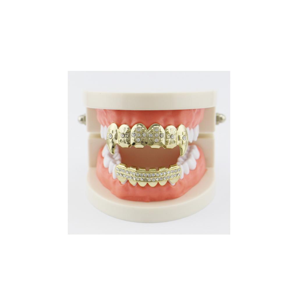 Electroplate Hip Hop False Teeth Set Reusable Unfading Halloween Festival Teeth Decoration Brace