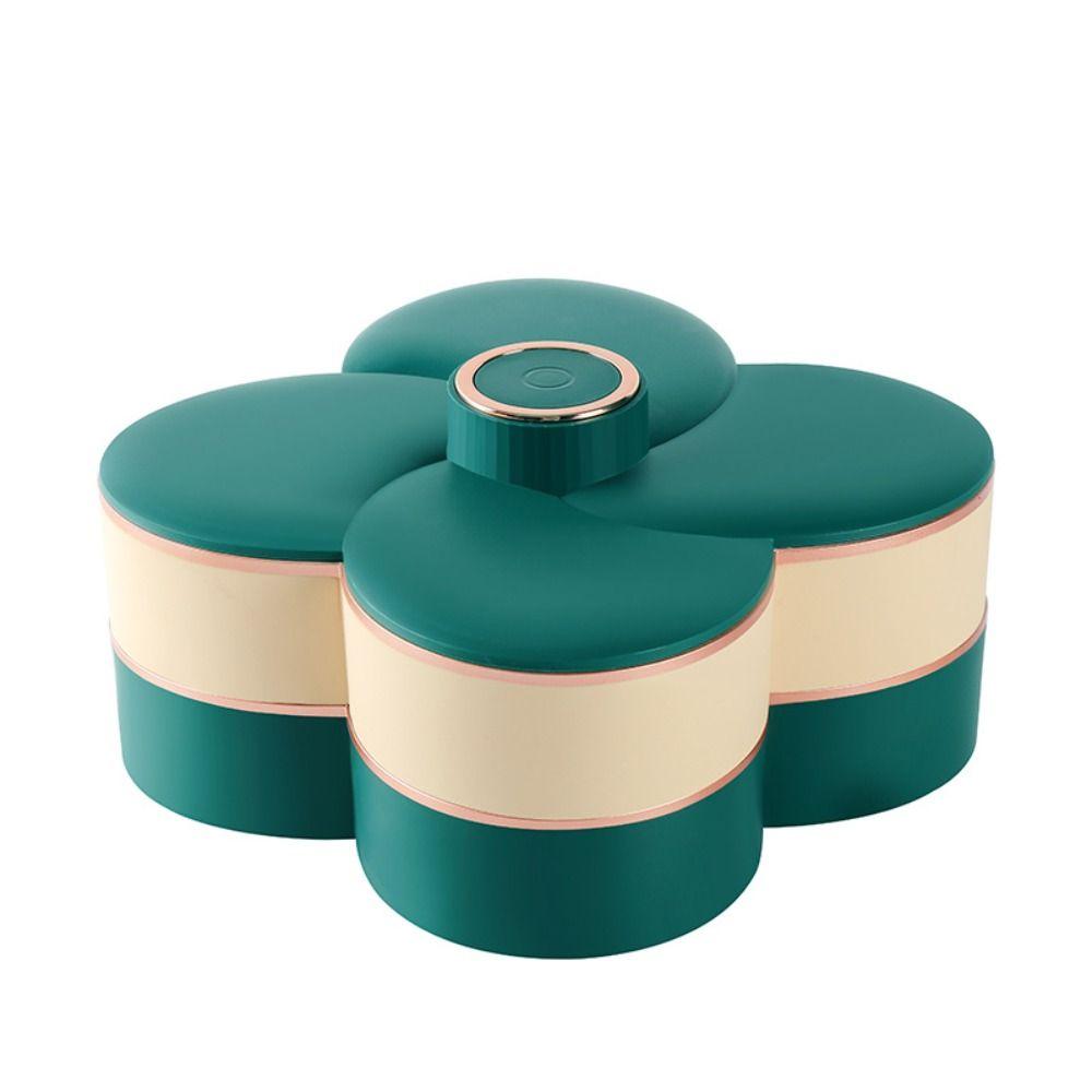 

Plastic Petal-Shape Rotating Candy Box Double Layer Dried Fruit Storage Organizer Wedding Green-Double Layers