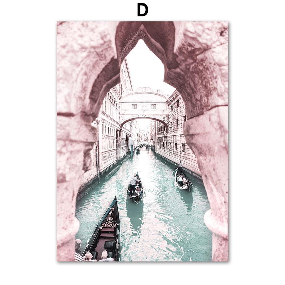 Venice Canal Sakura Beach Palm Tree Door Wall Art Canvas Painting Nordic Posters And Prints Wall Pictures For Living Room Decor