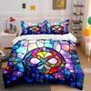 Colorful Stained Glass Art Decor Bedding Set with 1 Duvet Cover 2 Pillowcases Single Double King Queen, Gift