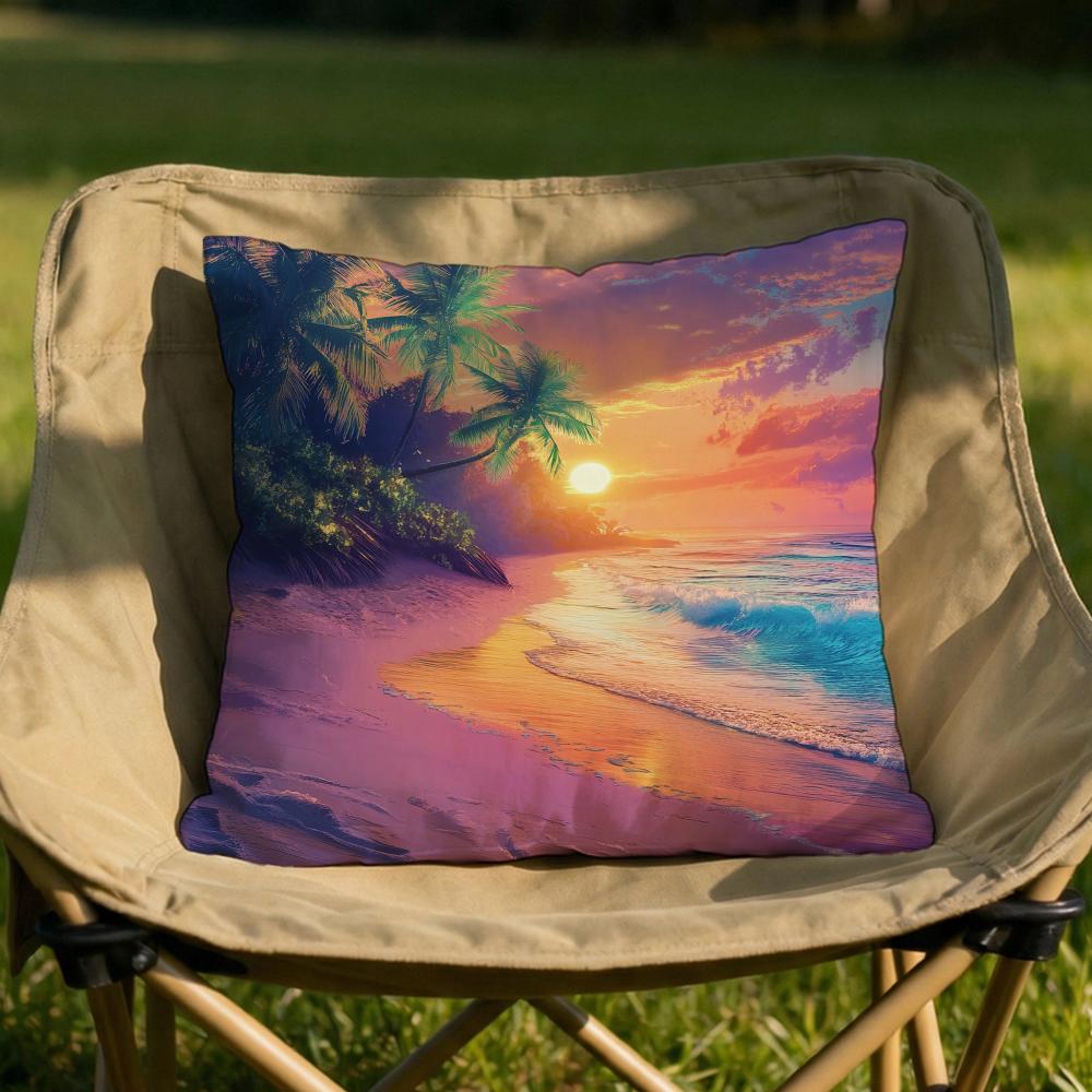 Beach Landscape Print Cushion Cover Soft Reversible  Durable Pillow Cover  MultiScene Use for Home  Car Daily Comfort