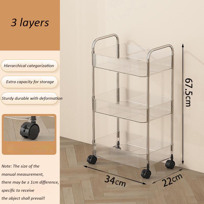UNTIOR Transparent acrylic trolley cosmetics bedroom living room snack storage shelf bathroom mobile home shelfstorage shelf