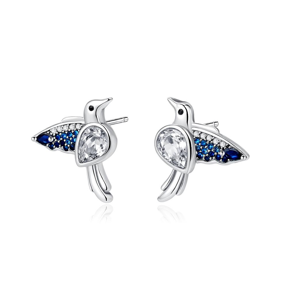 925 Silber Schleifenohrstecker mit Federn Blaue Blume Schmetterling Hochzeitsfeier Schmuck Geschenk für Frauen Modeaccessoire