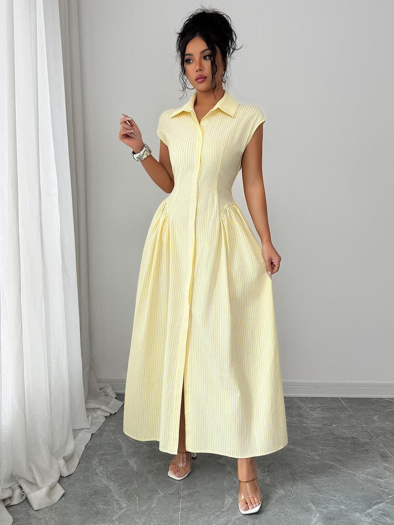 European Style Elegant A-Line Maxi Dress for Women - Waist-Cinching, Spring/Summer 2026 Collection