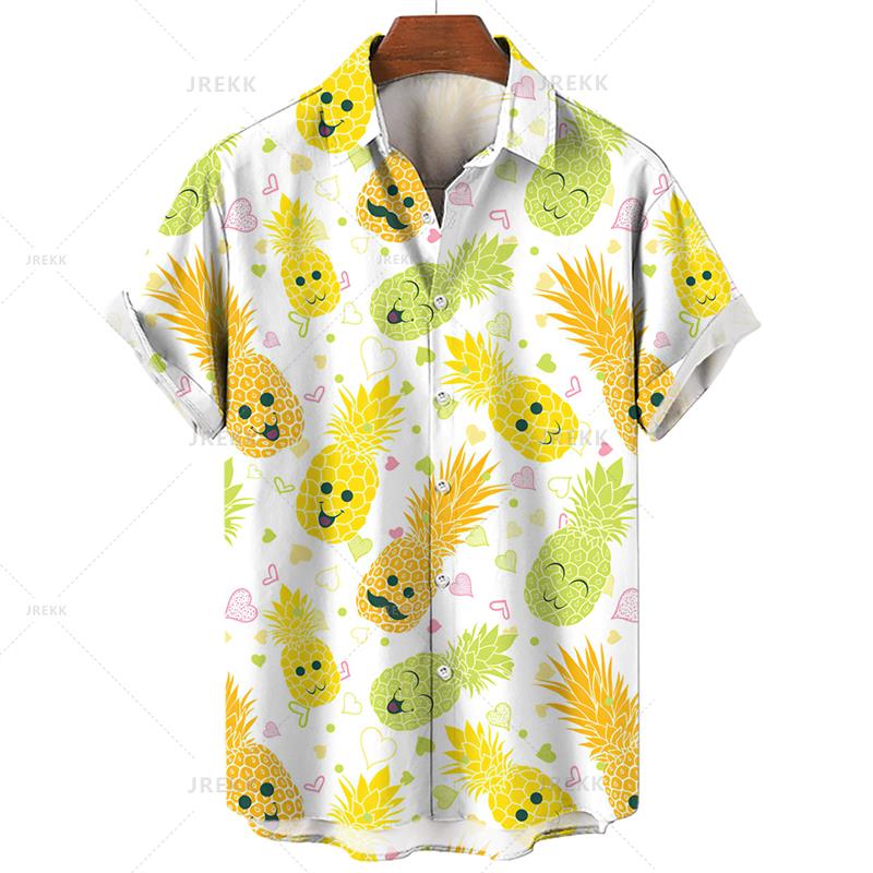 3D Printed Hawaiian Men Shirt Tropical Fruit Pineapple Women Short Sleeve Shirt Leisure Comfortable Top Vacation Beachwear Tops