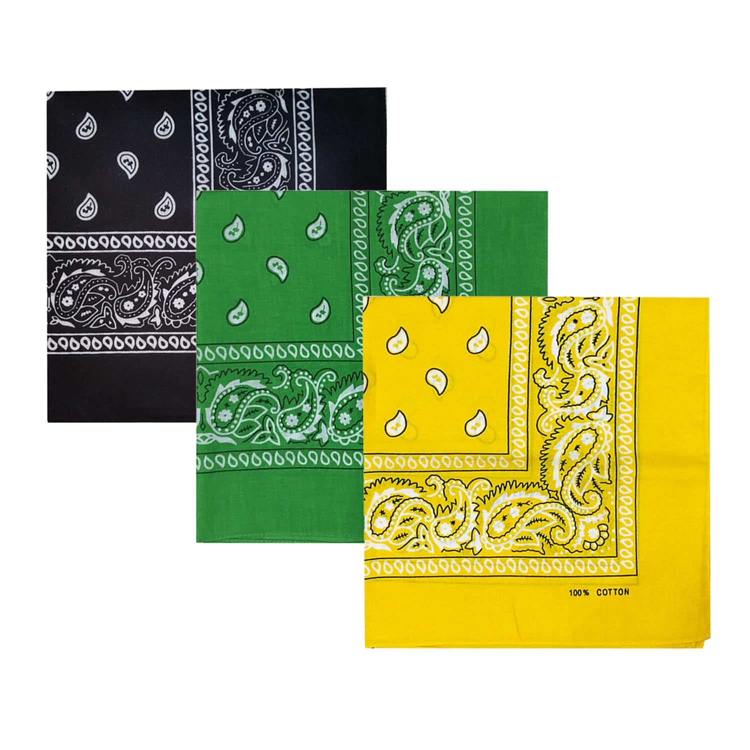 

kakatrend Bandana 100% Cotton Men s Paisley Black Yellow Green Bandana Adults Stylish Handkerchief Cotton Bandana Unisex Durag Set of 3 55cm x 55cm