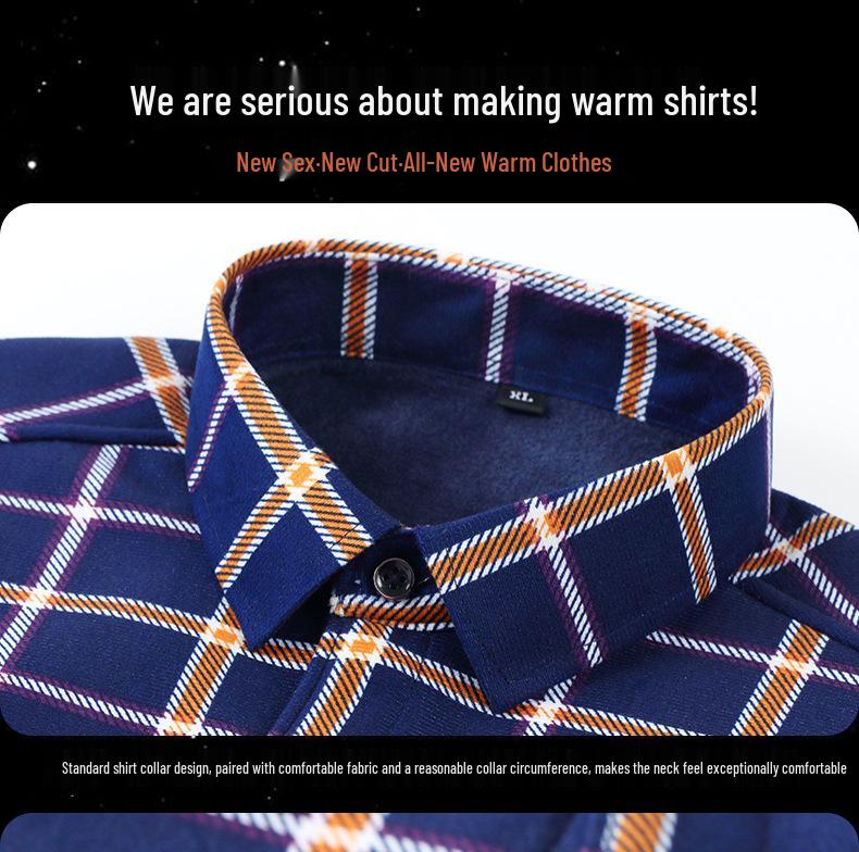 Men's Double-Sided Fleece-Lined Long-Sleeve Shirt for Autumn and Winter