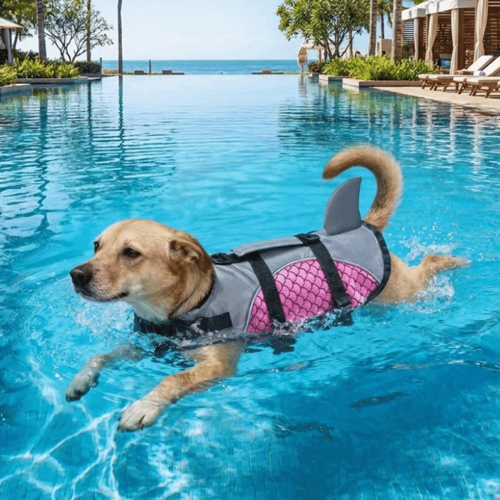 Strong Buoyancy Dog Life Jacket Shark Fin Style Quick Drying Puppy Safety Vests Shiny Scales Adjustable Pet Life Vest Pet Safety