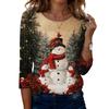 Women's Casual Christmas Print Three-Quarter Sleeve Neck Top
