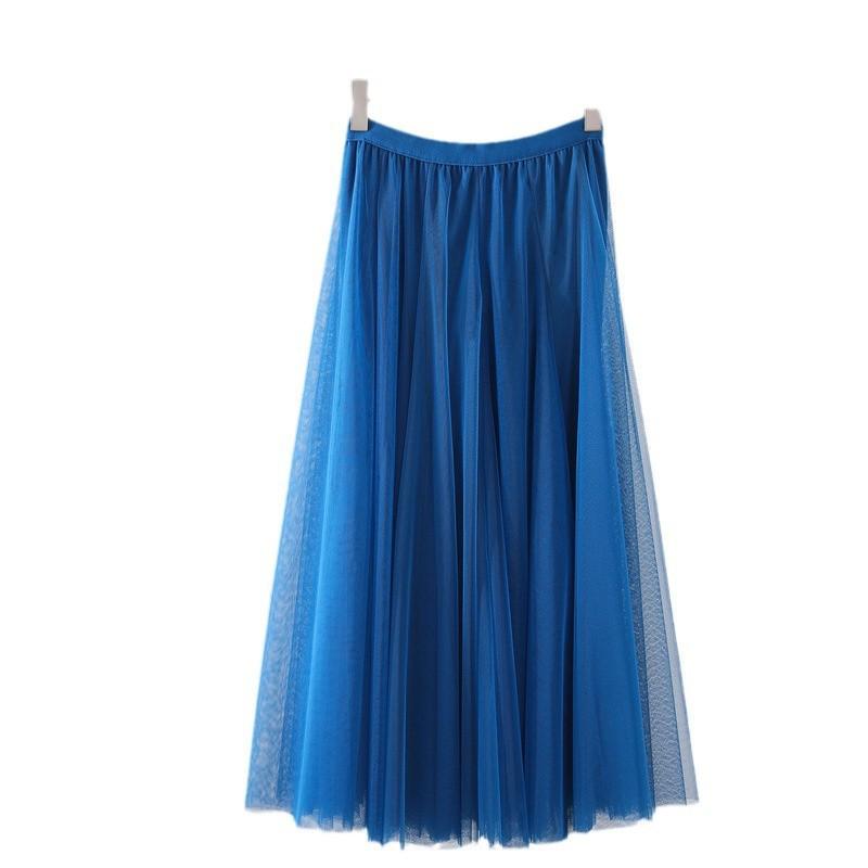 Qooth Women's Slim Skirt Mid Length Gauze Skirt Summer Simple Casual Skirt Fashion Full Dance Skirt QT2588