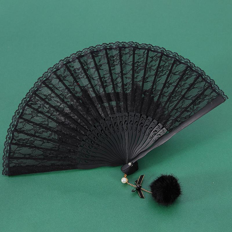 Classic Black Lace Cheongsam Folding Fan - Portable Chinese Style Summer Dance Fan for Ladies