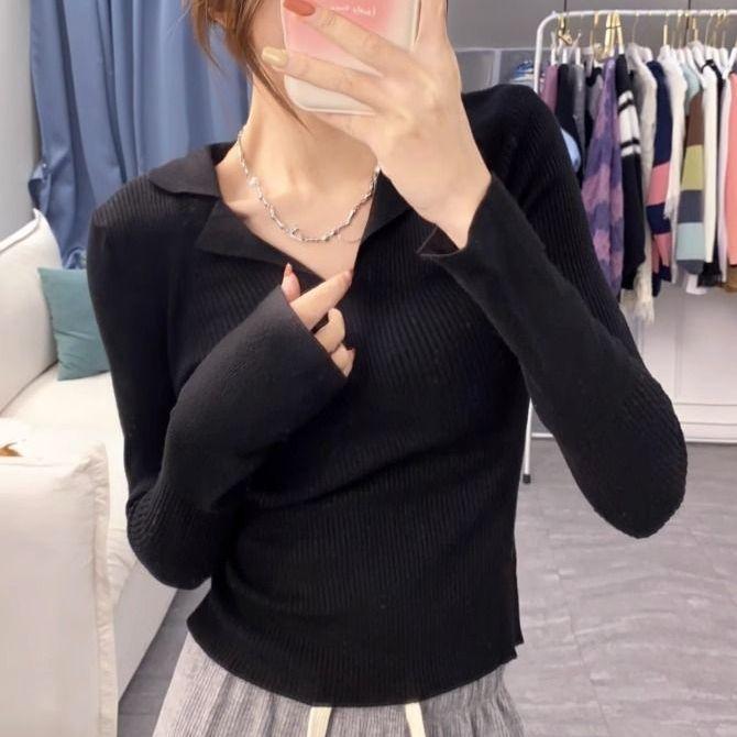 Dámský růžový pletený svetr s dlouhým rukávem slim fit Zeštíhlující jednobarevný pulovr