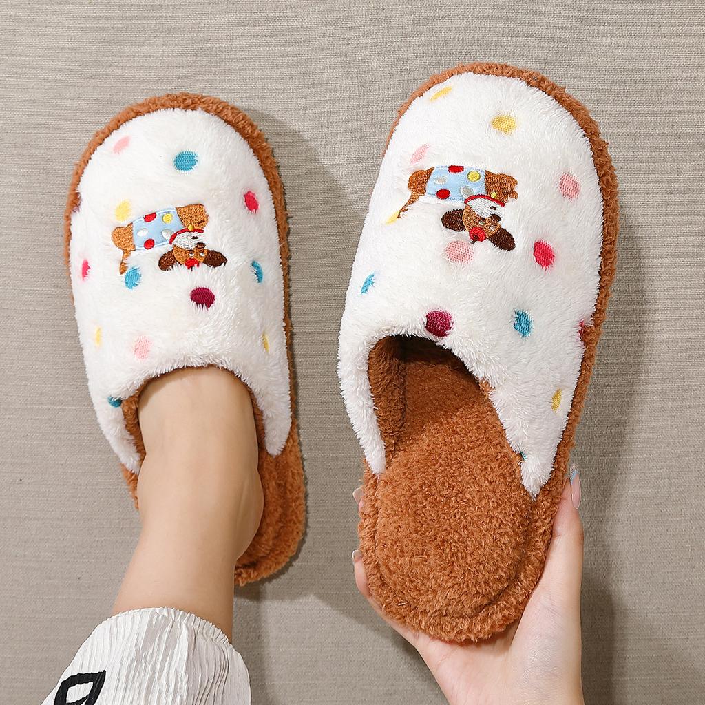 Cute Cherry Cotton Slippers Autumn and Winter Plush Warm Home Indoor Home Non-slip Floor Mop