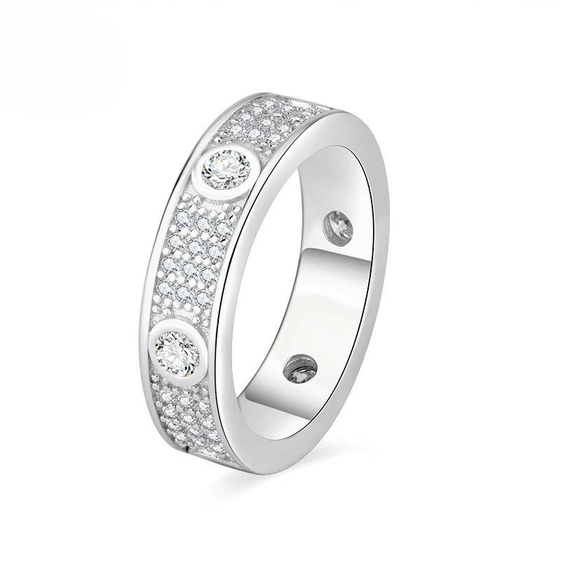 Full Diamond Color Moissanite Ring for Women Classic Design 925 Sterling Silver Wedding Engagement Rings for Fine Jewelry