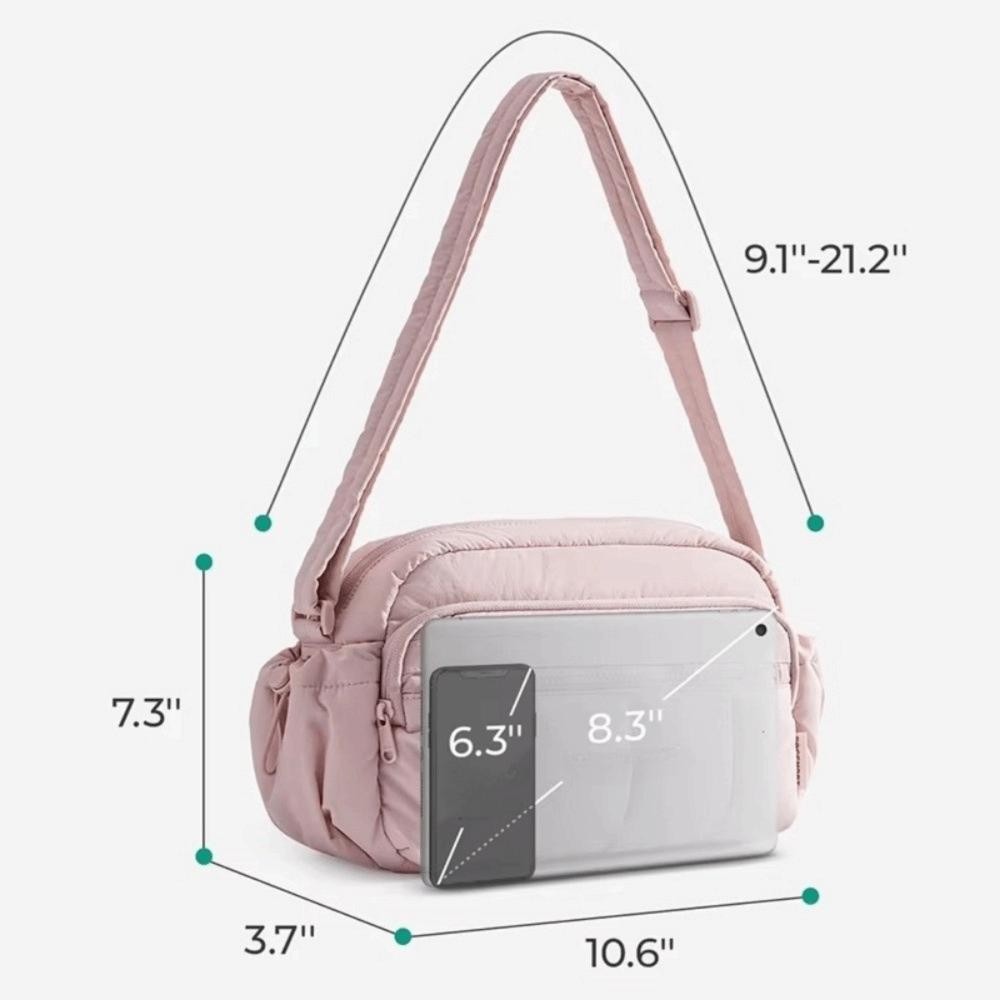 Fashion Puffy Crossbody Bag Waterproof Adjustable Tote Bag Solid Color Large Capacity Travel Handbag for Women