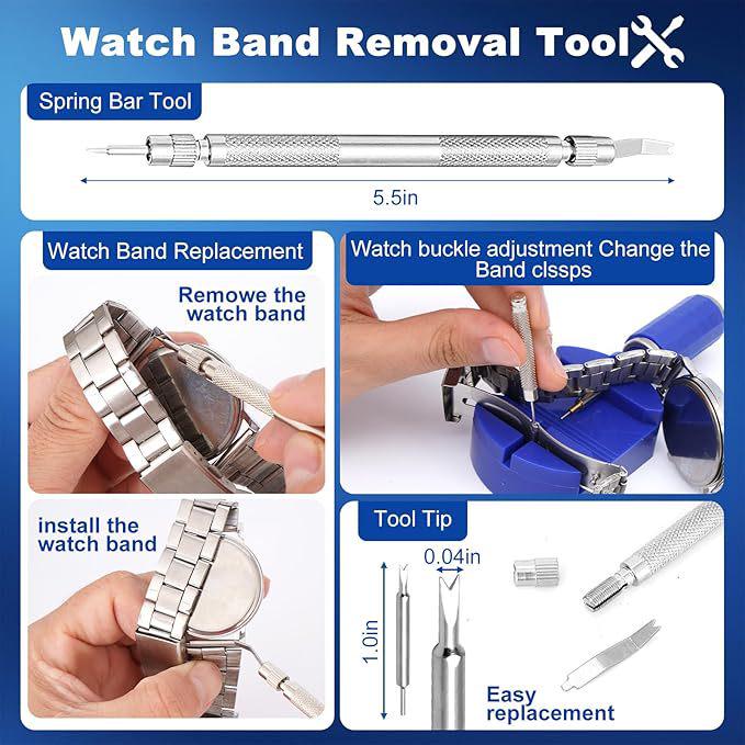 Watch Repair and Adjustment Tool Set: Includes Disassembly Tools, Large Flathead Screwdriver, and Band Removal Tools.