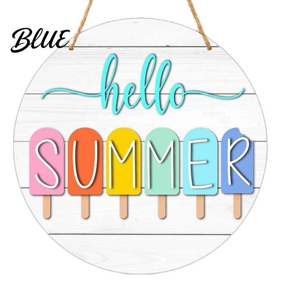 Wooden Hanging Sign Hello Summer Door Sign, Ice Pop Flip Flop Welcome Hanger, Outdoor Patio Decor Farmhouse Wreath for Front Home Porch Nautical Style